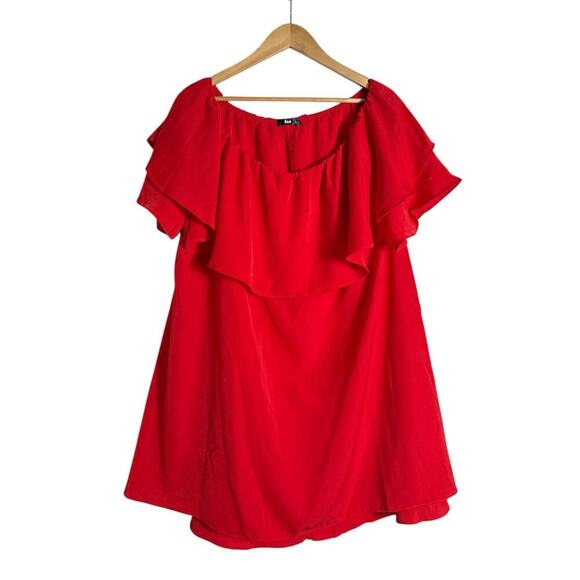 SHEIN Dresses & Skirts - Shein Women's Boho Off The Shoulder Ruffle Mini Dress Flowy Glamorous Size L Red